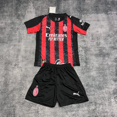 Echipament Fotbal AC Milan Tricou Acasa 2025/26 – Tricou și Pantaloni Scurți pentru Copii